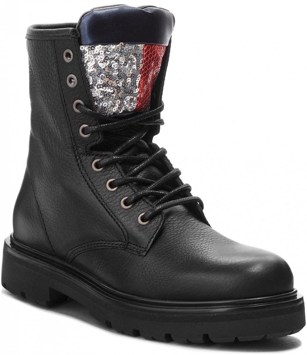 Magasított cipő TOMMY JEANS - Big Flag Sparkle Lac EN0EN00243 Black 990