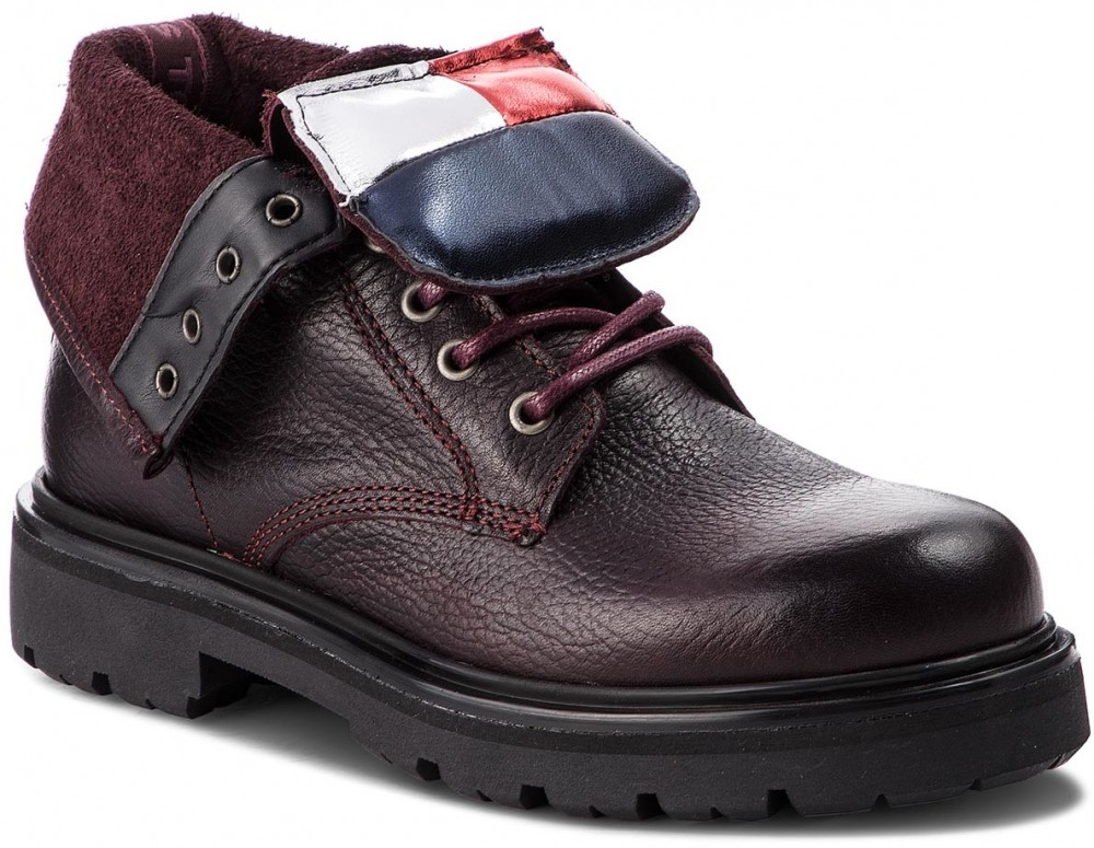 Magasított cipő TOMMY JEANS - Big Flag Lace Up Boo EN0EN00338 Decadent Chocolate 296