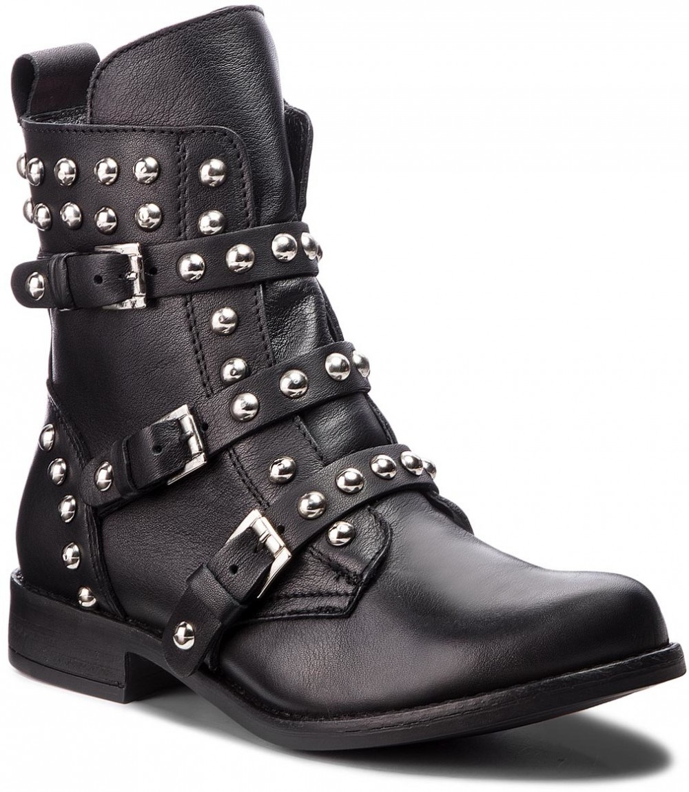 Magasított cipő STEVE MADDEN - Spunky Bikerboot SM11000099-03001-017 Black Leather