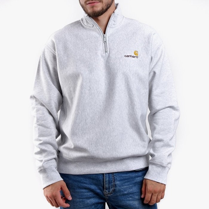 Carhartt Half Zip American Script I027014 ASH HEATHER