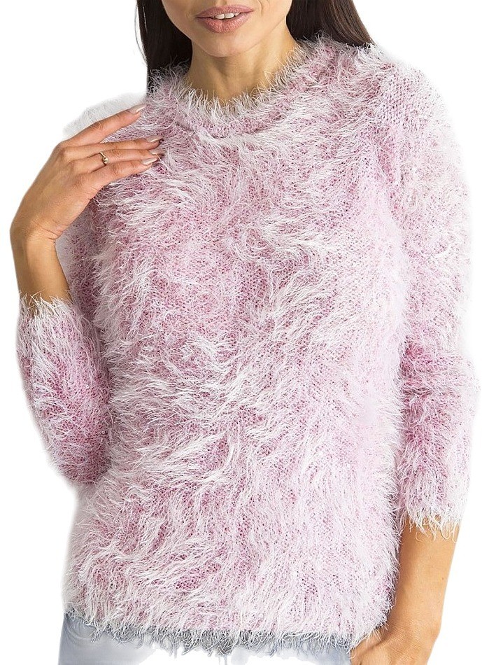 Női rózsaszín szőrös pulóver