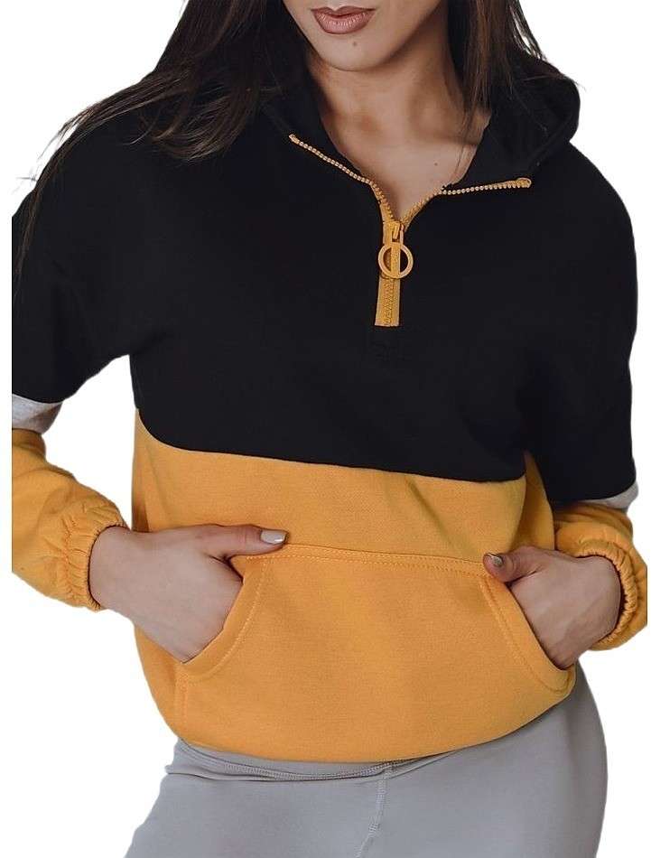 fekete-sárga női pulóver cipzárral