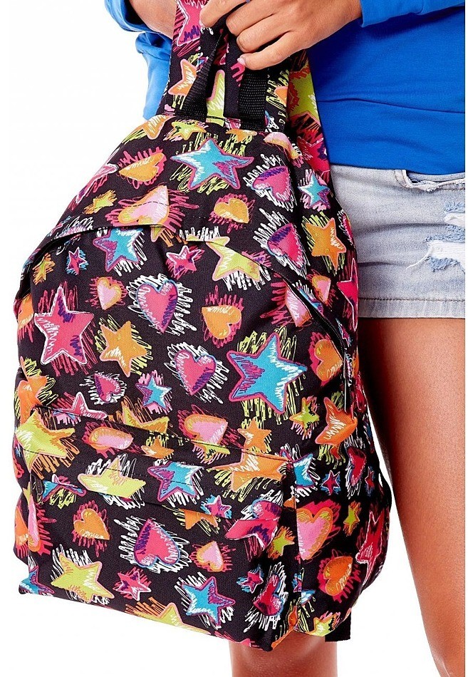 fekete női hátizsák színes mintákkal
