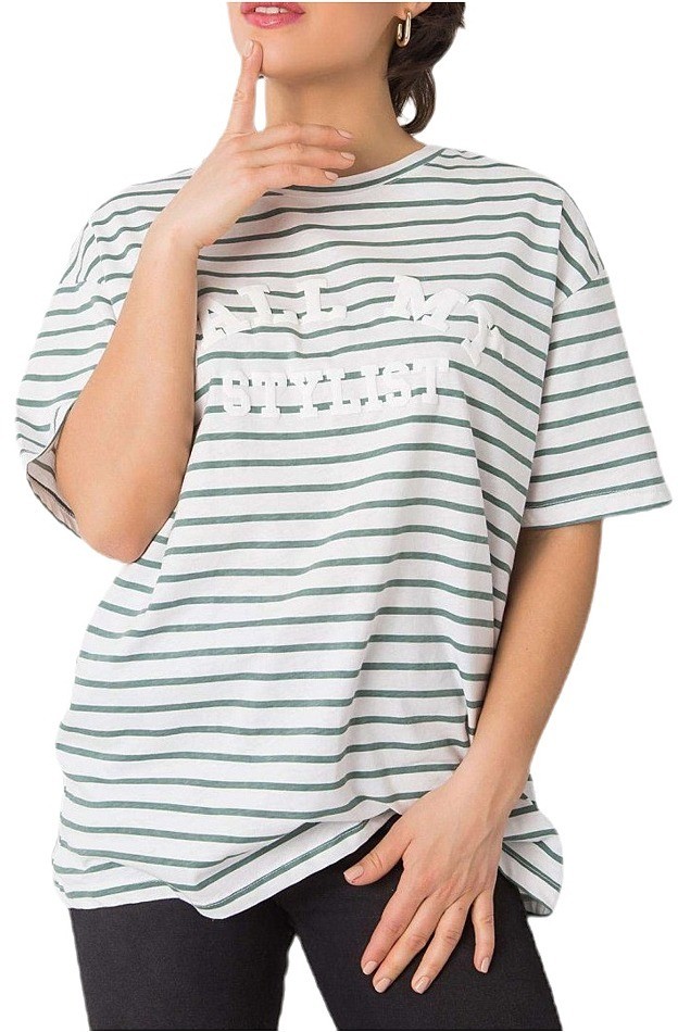Zöld-fehér női csíkos póló