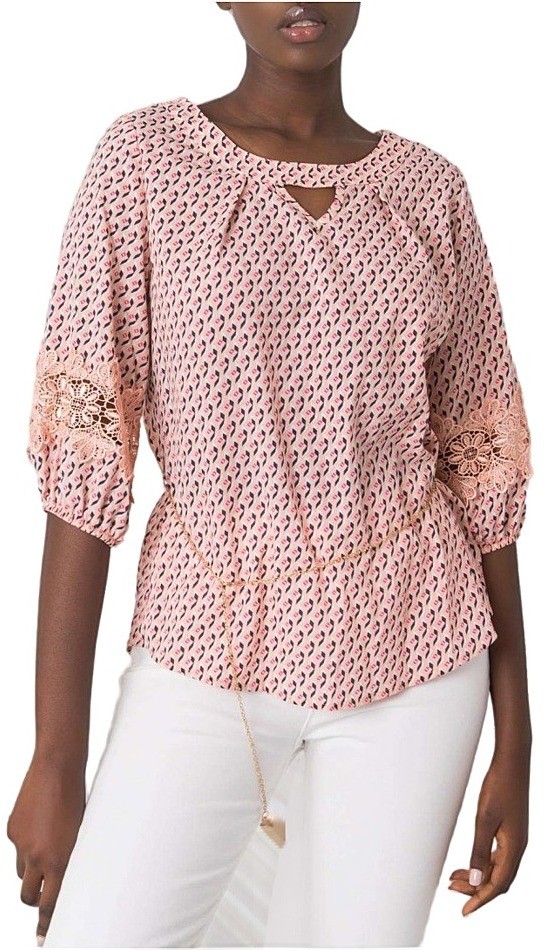 Világos rózsaszín női mintás blúz