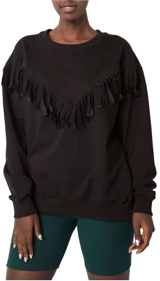 fekete női pulóver rojtokkal