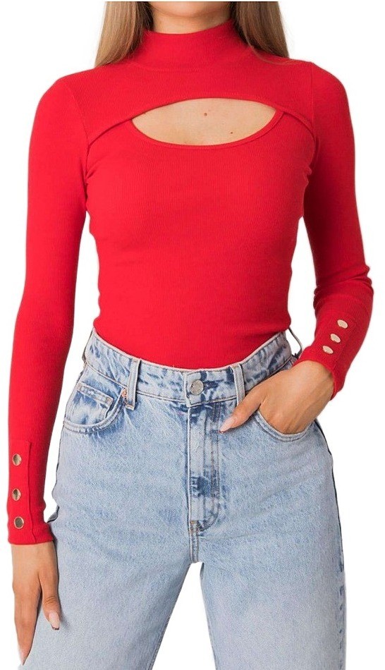 piros női póló hasítékkal