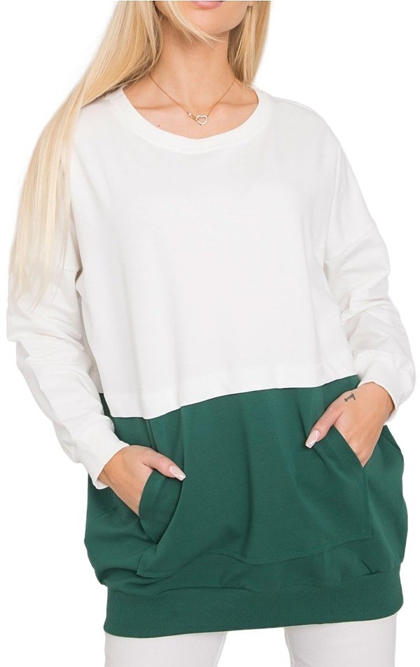 Zöld-fehér női pulóver zsebekkel