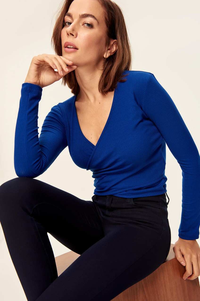Trendyol New Basic Saks Double-breasted Knitted Blouse