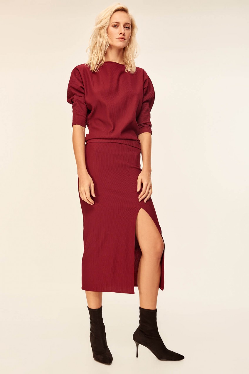 Trendyol Burgundy Slit Knit Skirt