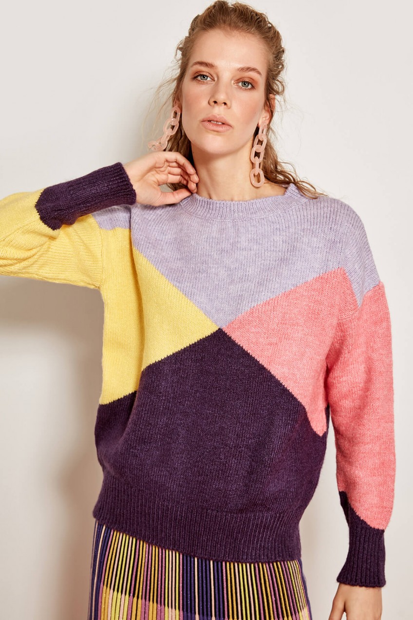 Trendyol Red Color Block Sweater Sweaters