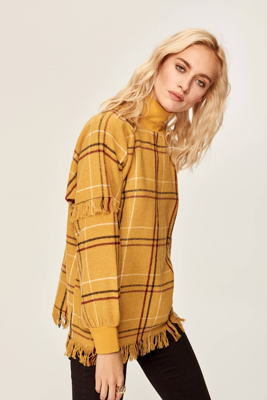 Trendyol Mustard Plaid V-neck Blouse