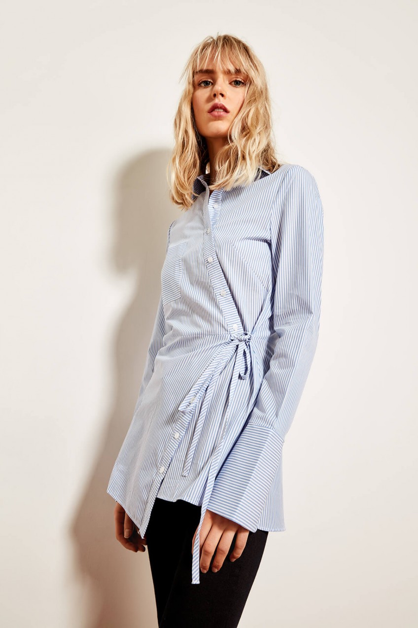 Trendyol Blue-Striped Binding Detailed Shirt