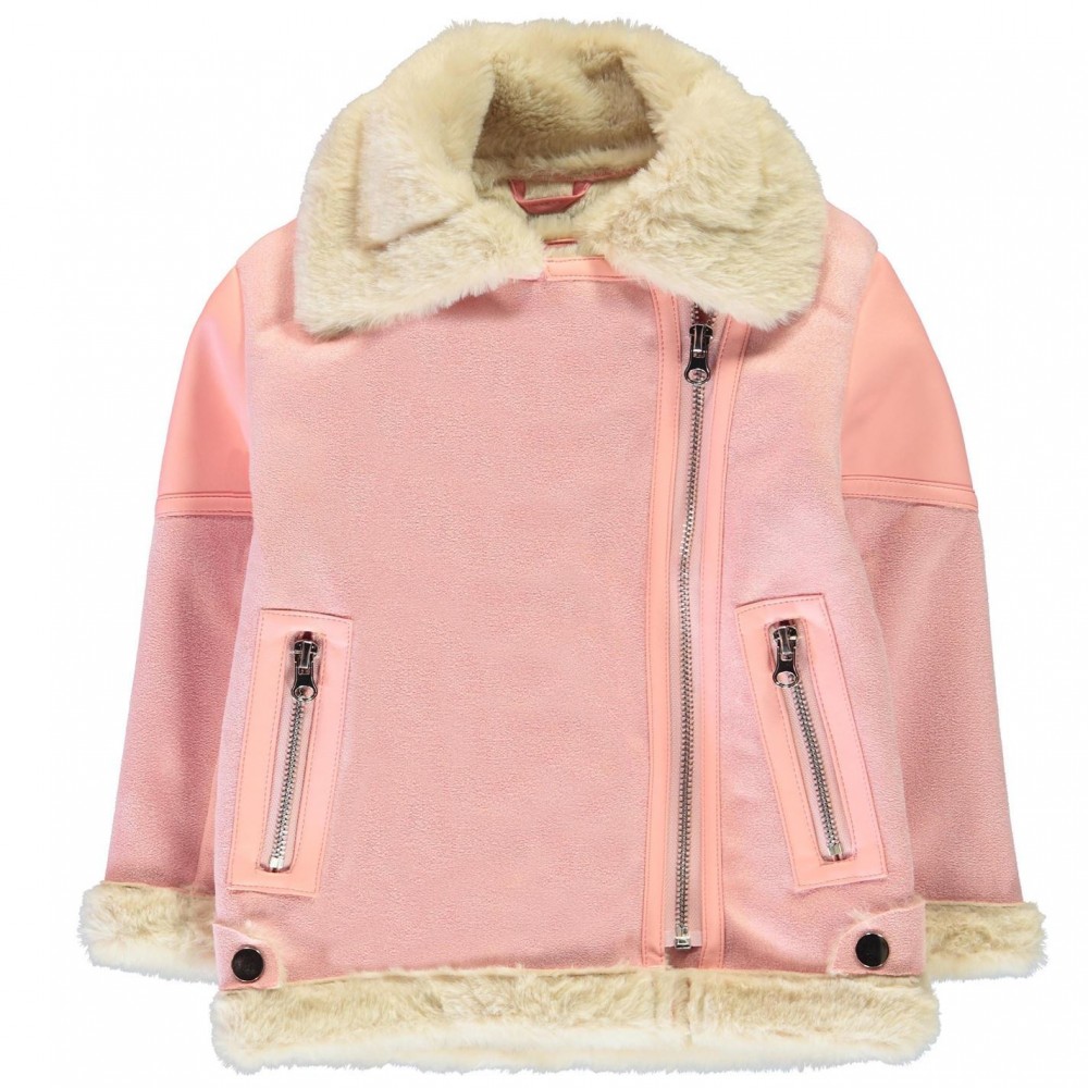 Crafted Essentials Pink Sherpa Jacket Girls Junior