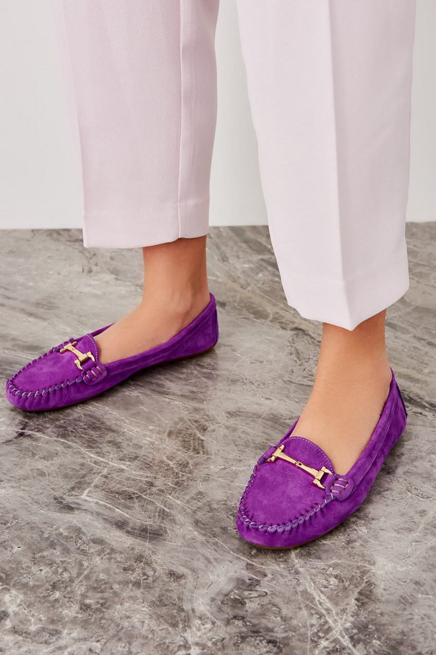 Trendyol Real Leather Purple Nubuck Women's Loafer Shoes
