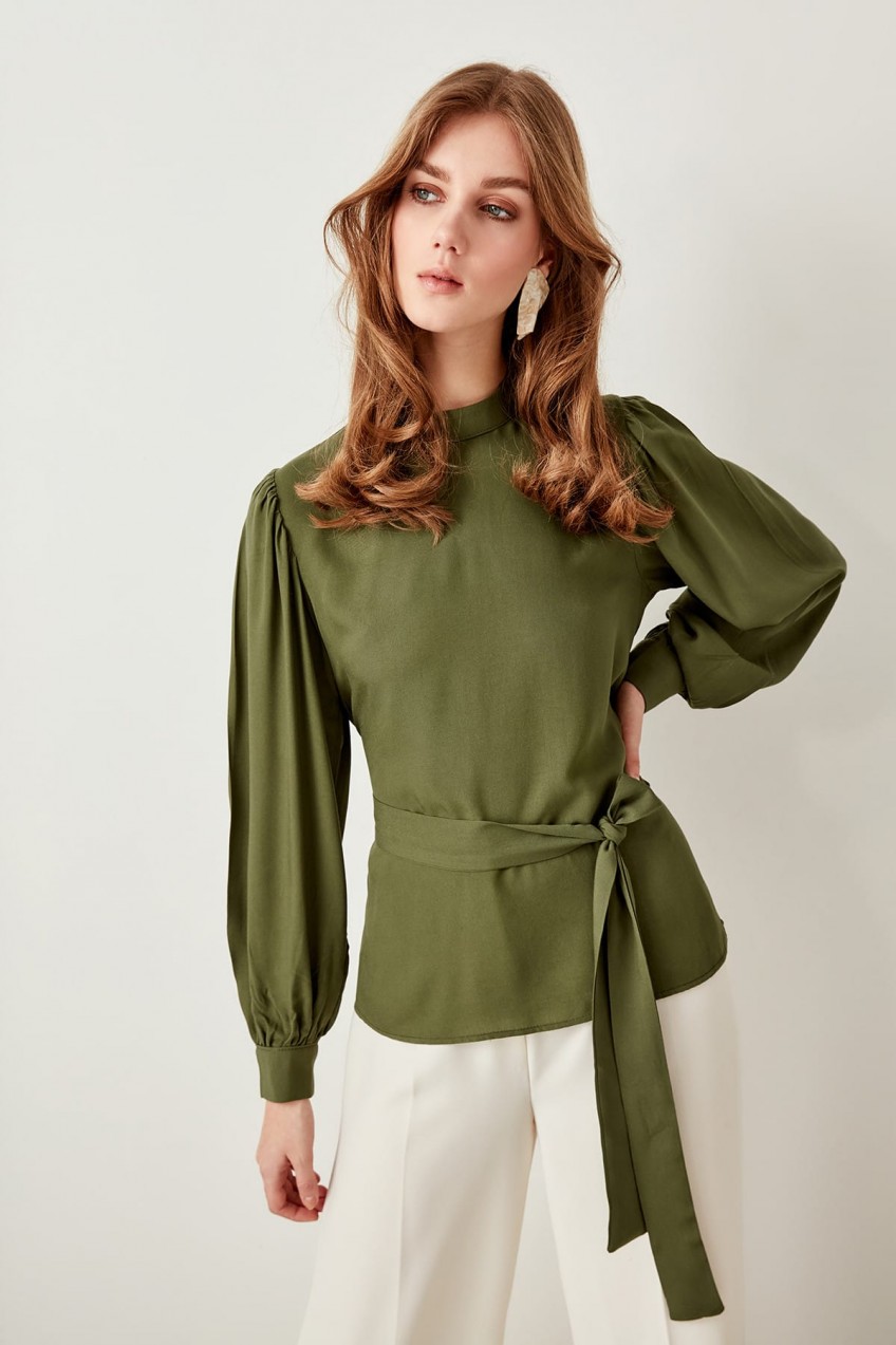 Trendyol Khaki Binding Detailed Blouse