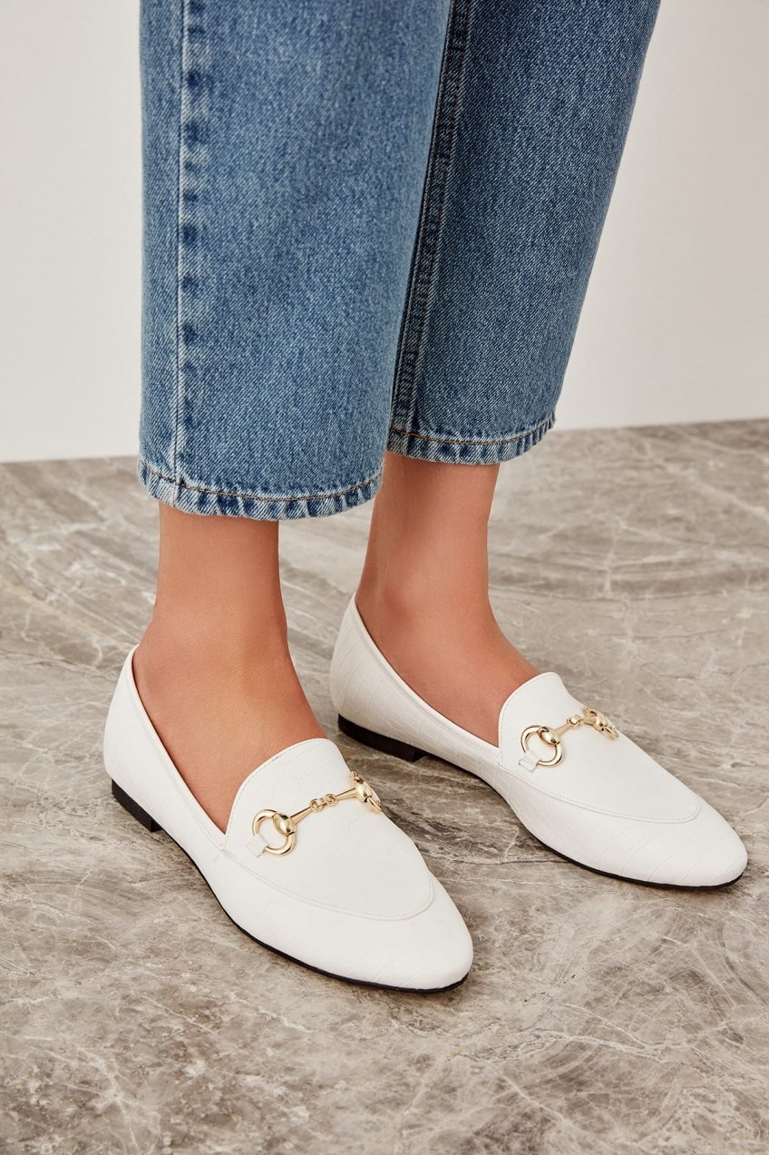 Trendyol White Croco Handbag Women Loafer Shoes