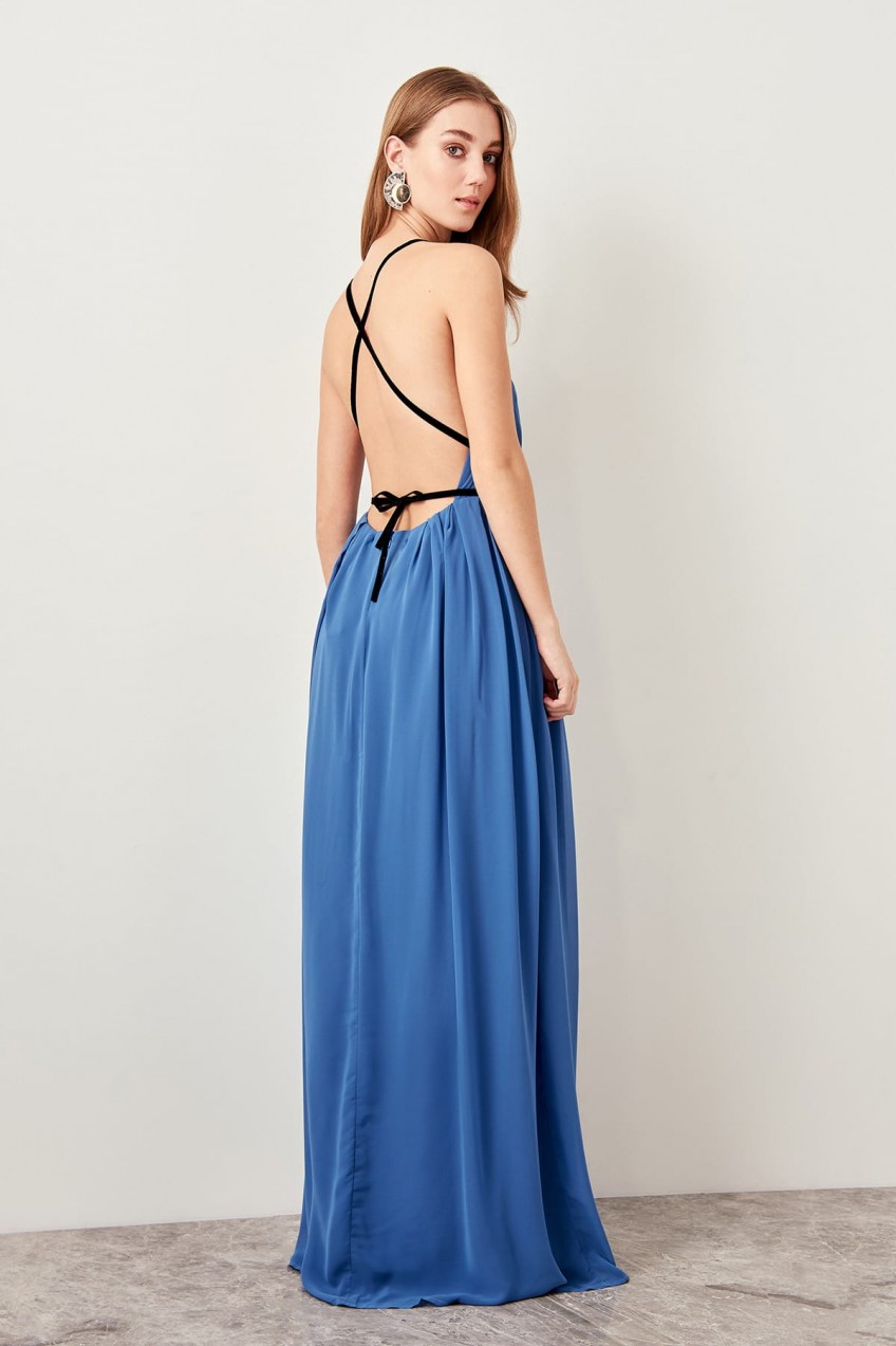 Trendyol Blue Ribbon Town Cross Detailed Dress