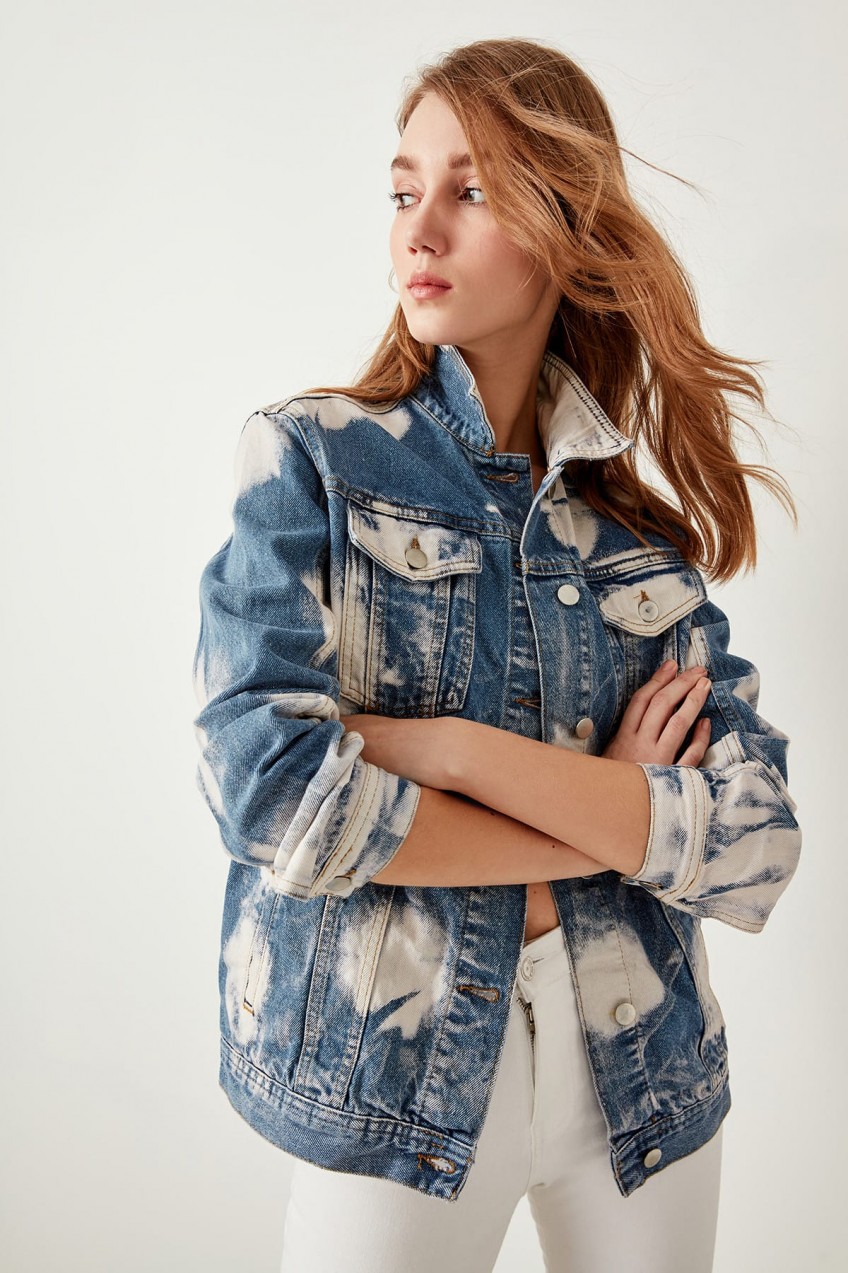 Trendyol Blue Paint-Effect Denim Jacket