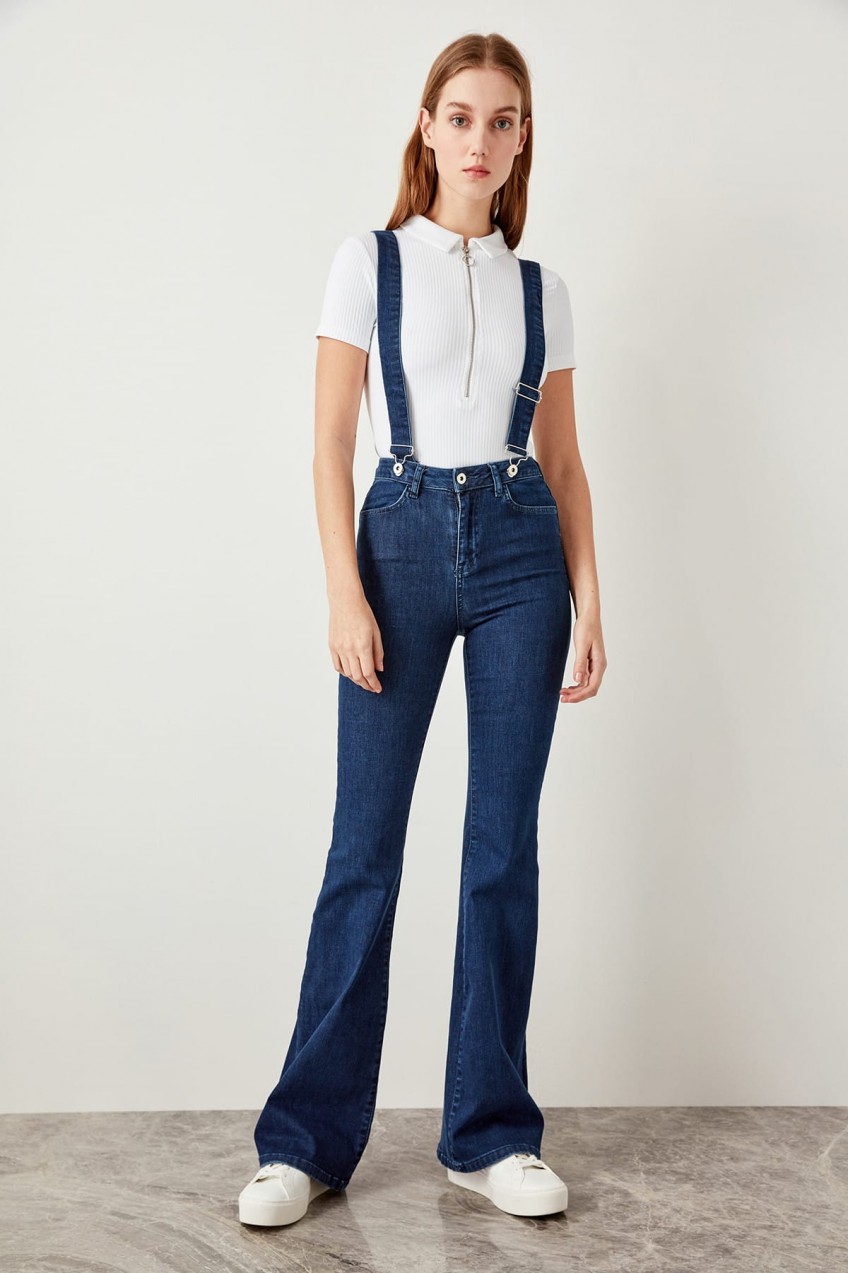 Trendyol Navy Blue Clip-on High Waist Flare Jeans