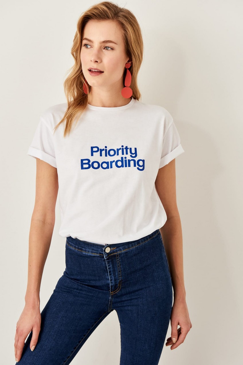 Trendyol White Printed Basic Knitting t-shirt