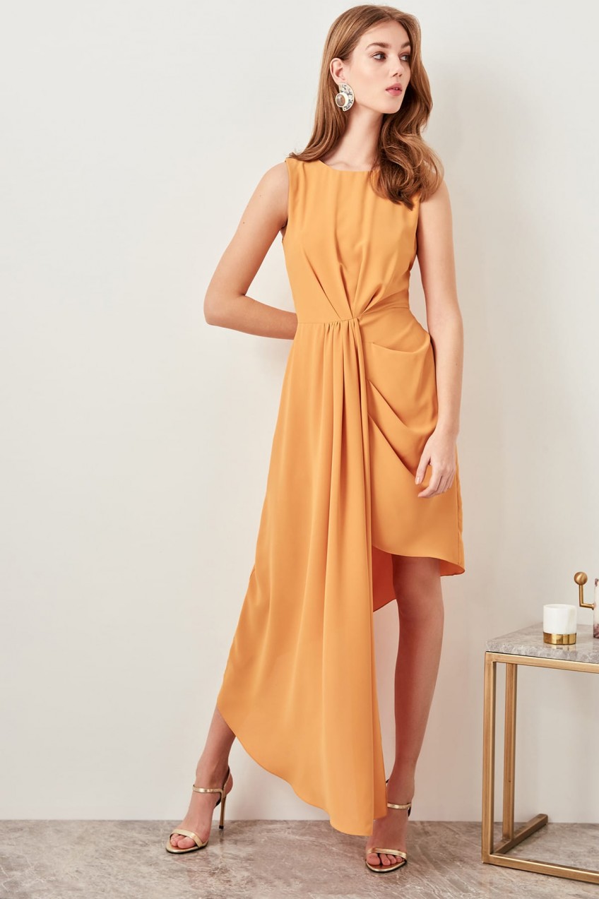 Trendyol Asymmetrical Cuts The Mustard Dress