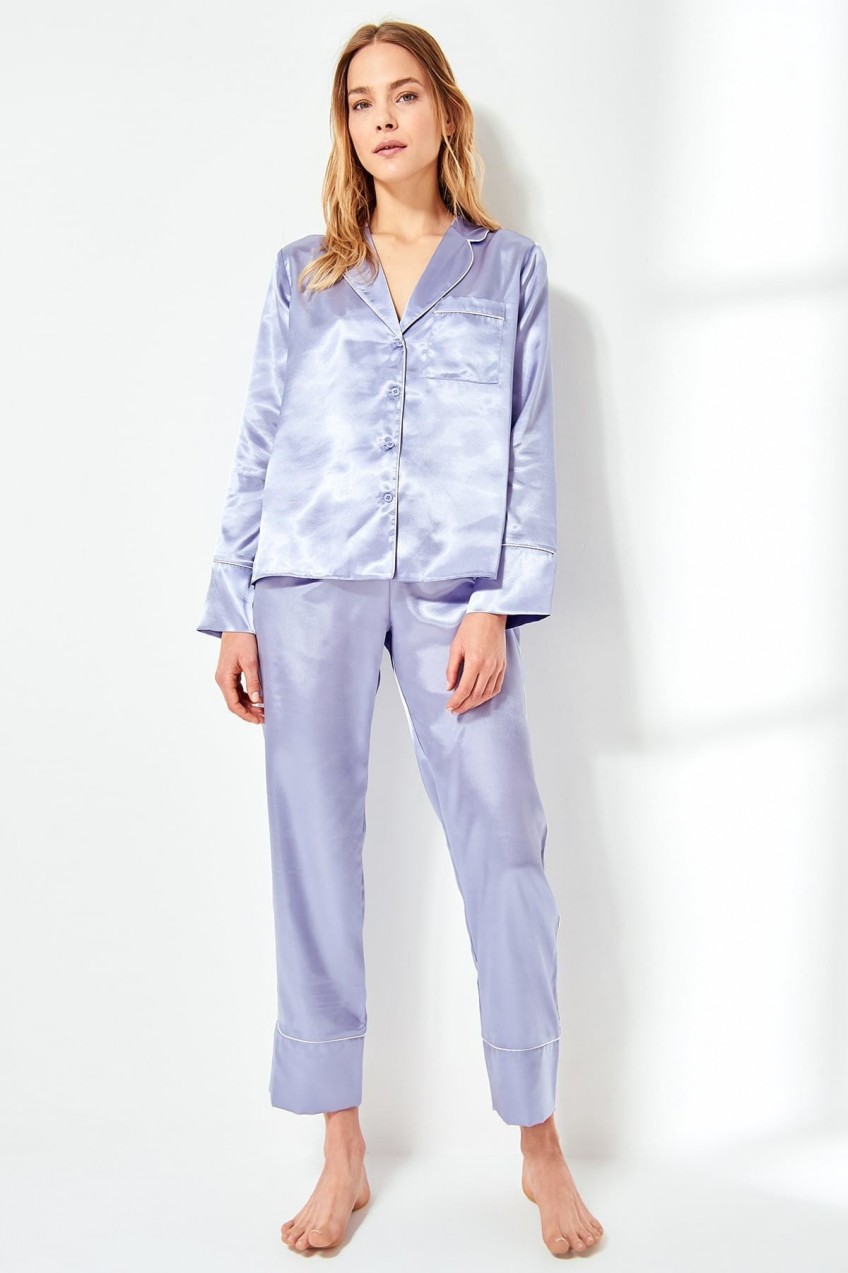 Trendyol Lila Binding Detailed Satin Pajama bottom