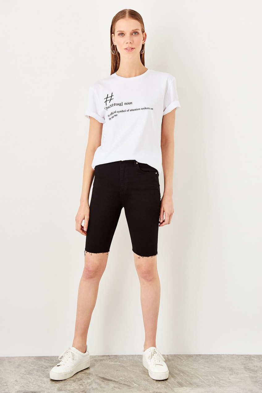 Trendyol Black Biker Denim Shorts