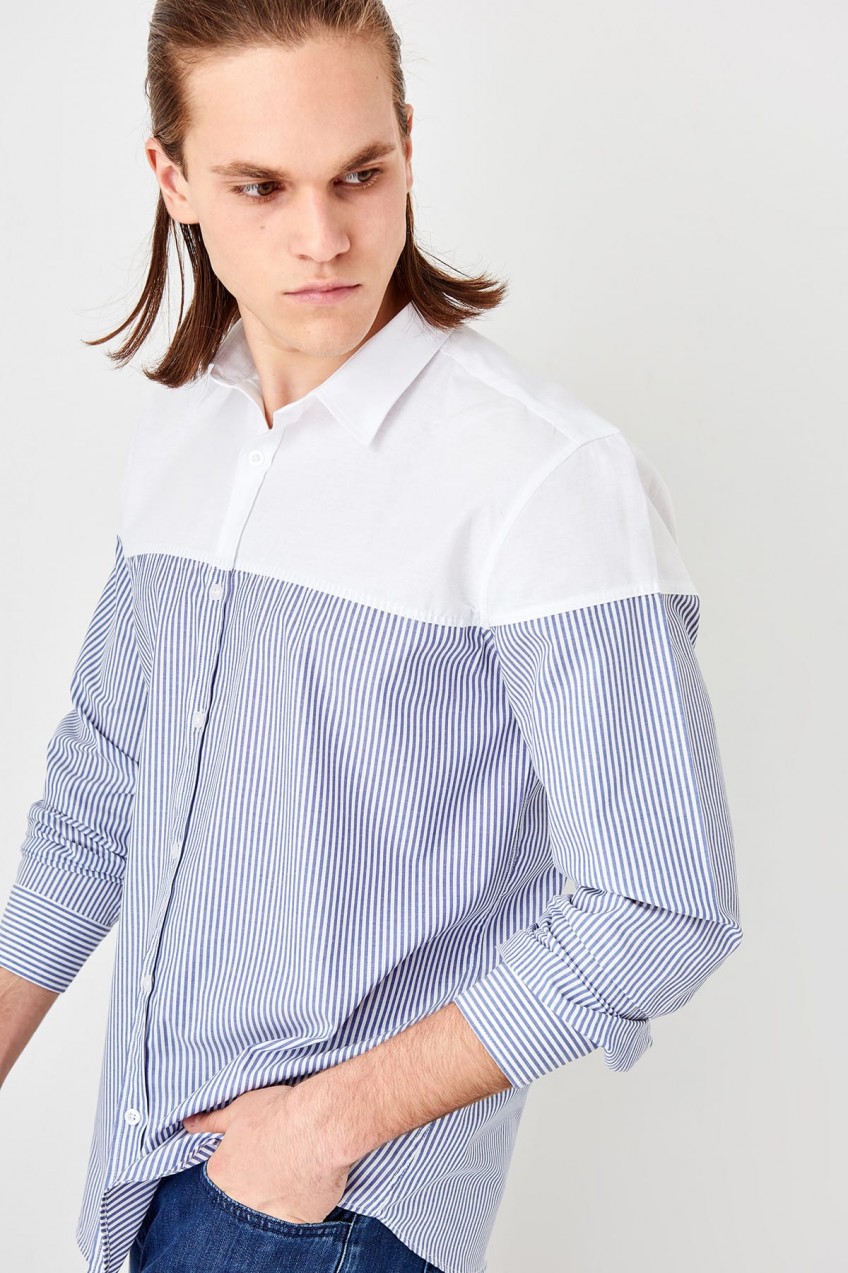 Trendyol White men's panelled shirt
