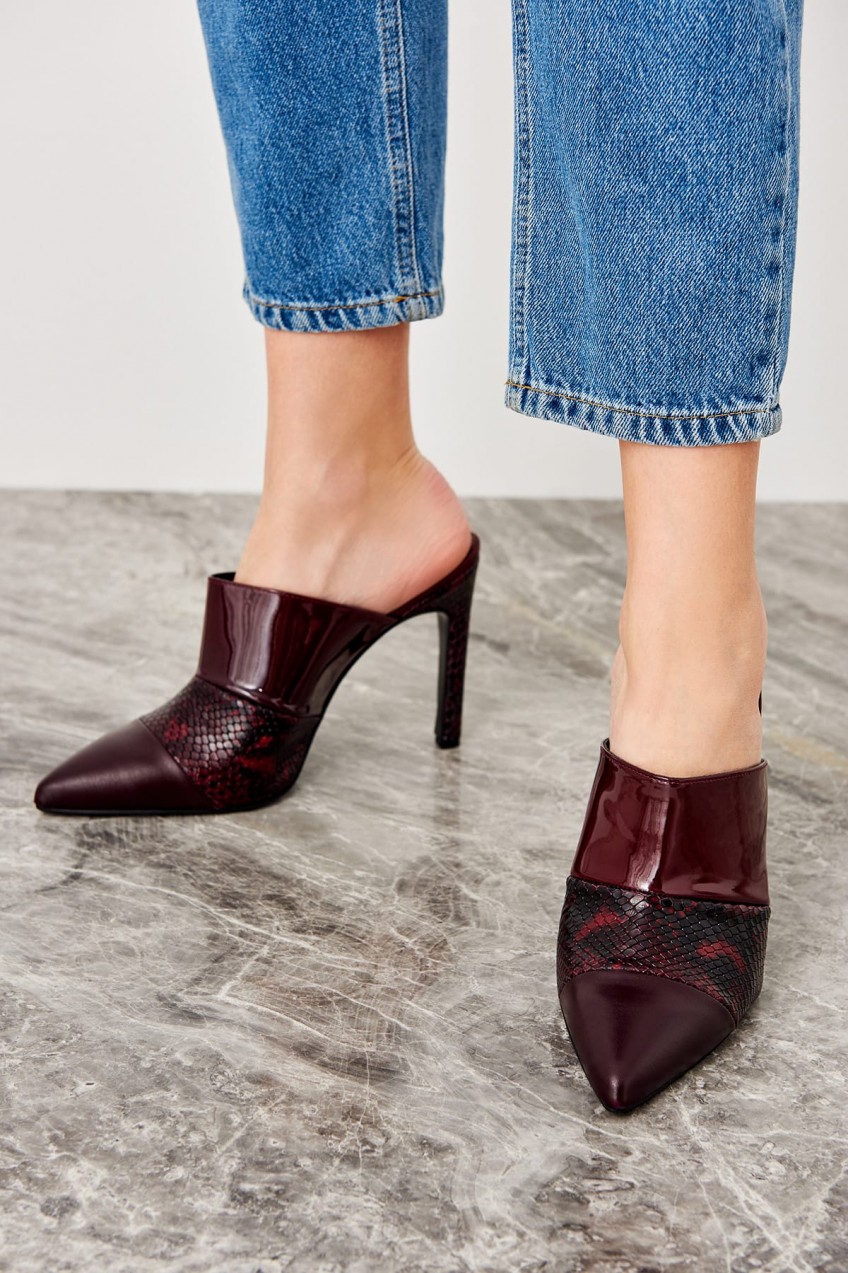 Trendyol Genuine Leather Burgundy Patent Leather Women's Slipper