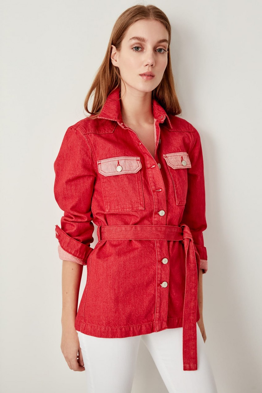 Trendyol Red Mobile Detailed B Denim Jacket