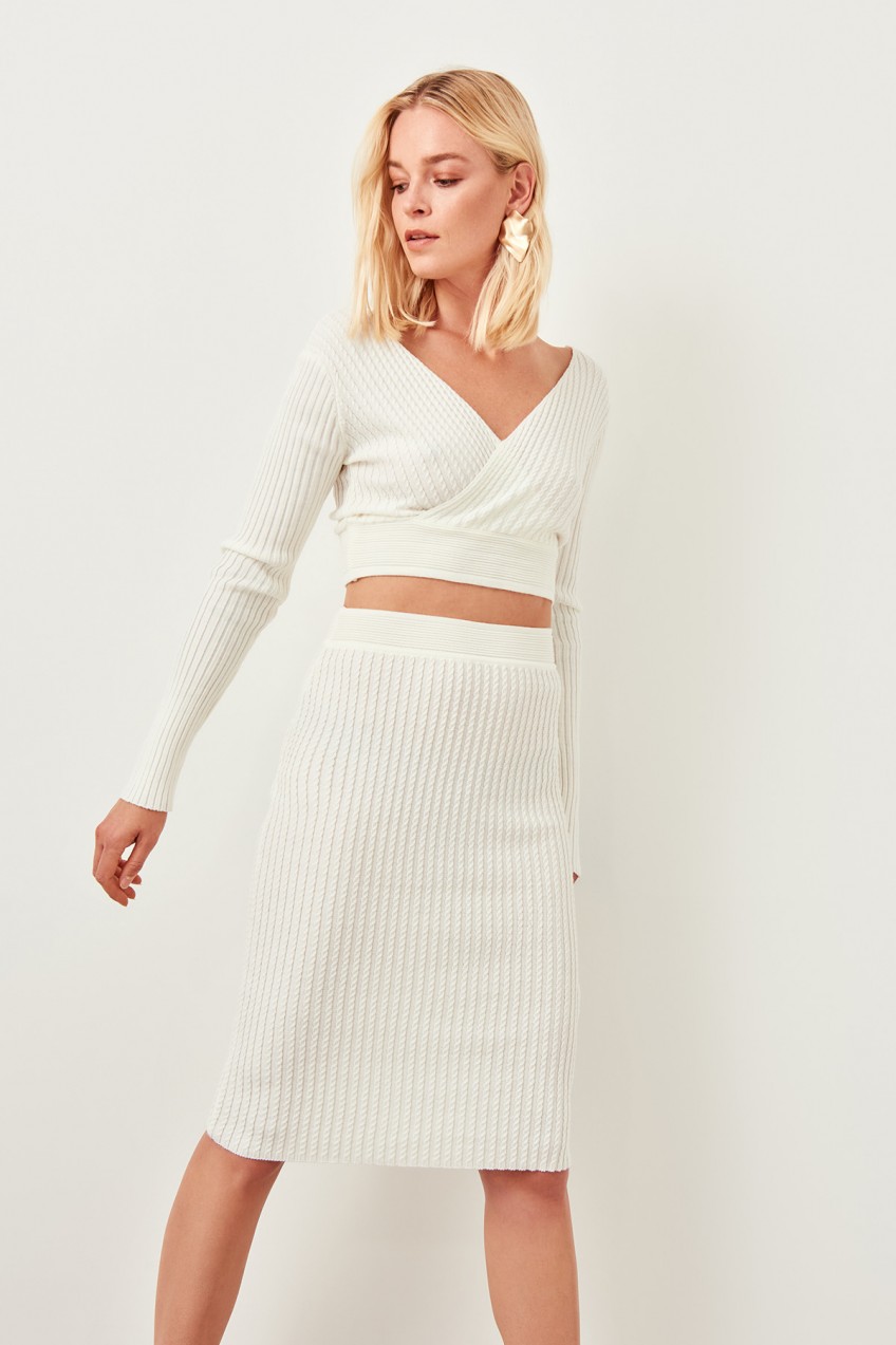 Trendyol Ecru Knit Detail Sweater Skirt