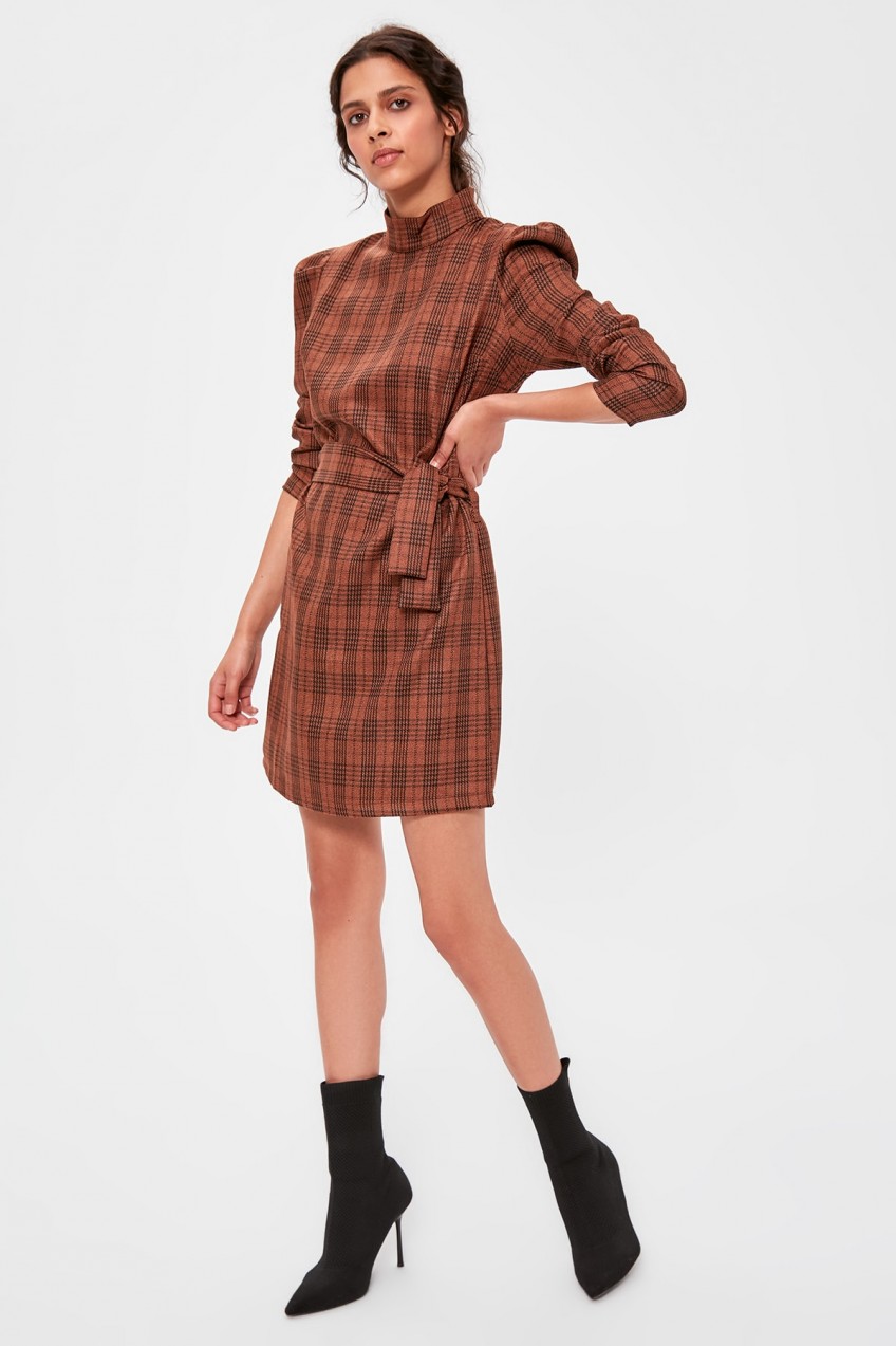 Trendyol Camel Belted Dress