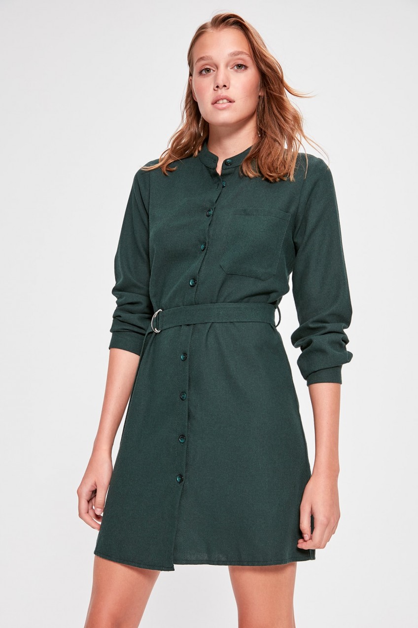 Trendyol Green Button Belt Dress