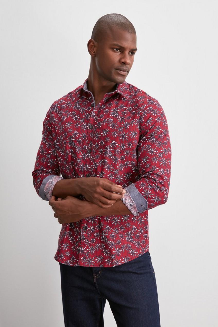 Trendyol Red Men's Printed Slim Fit Shirt