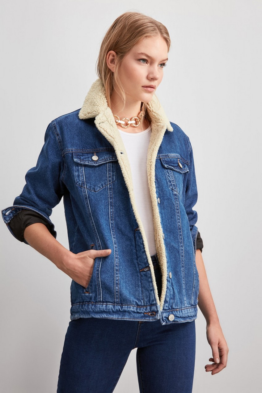 Trendyol Blue-in-Fur Denim Jacket