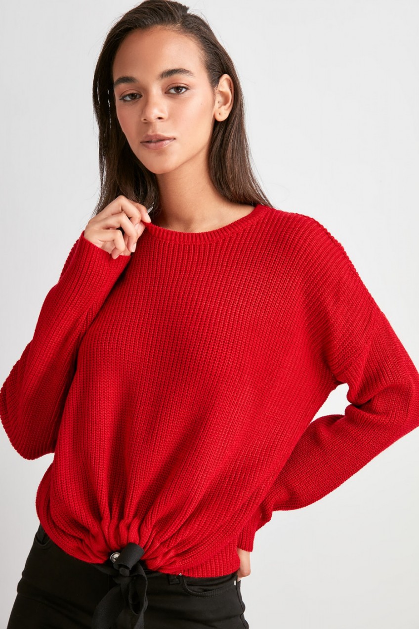 Trendyol Red Binding Detailed Knitwear Sweater