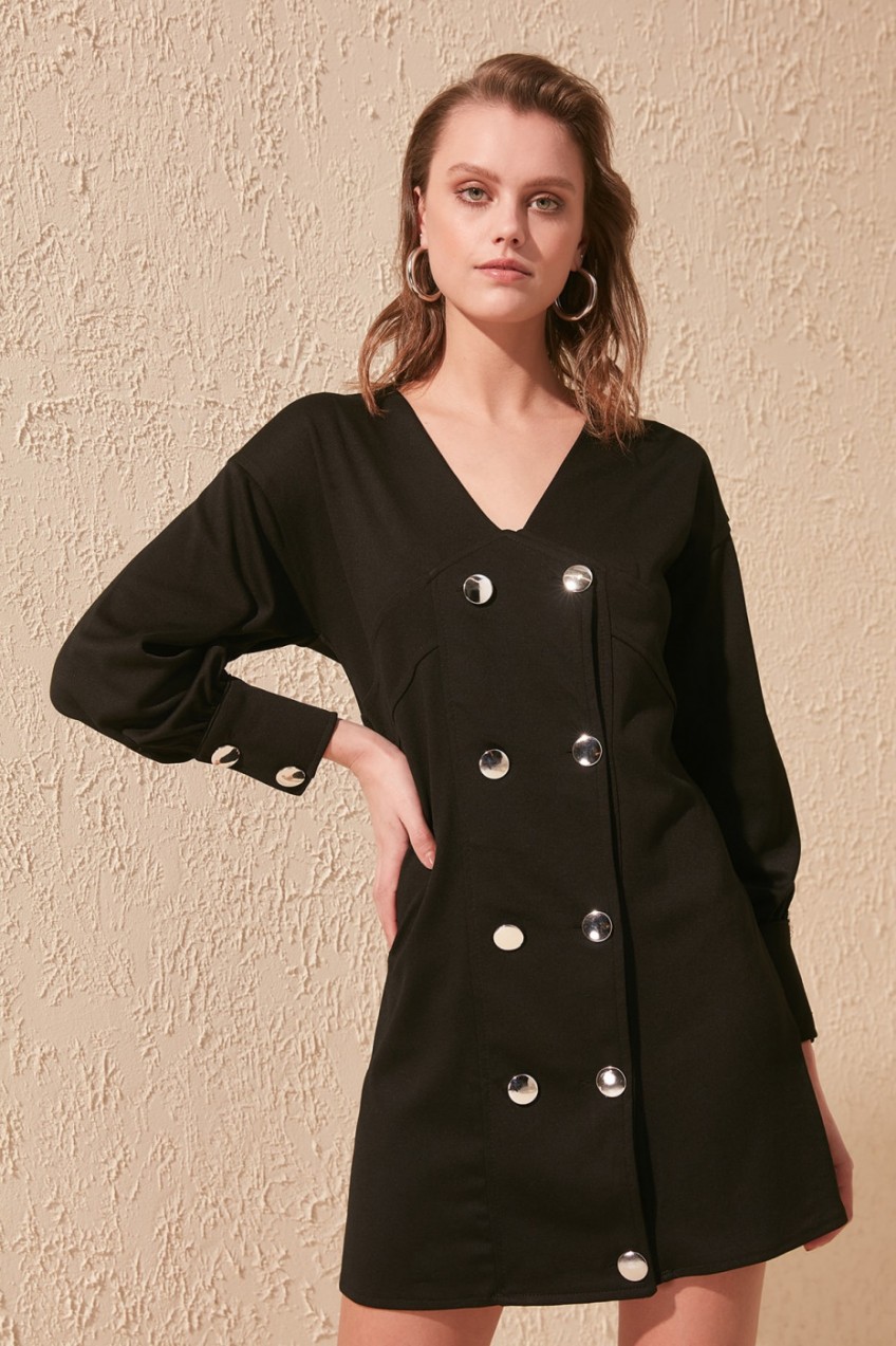 Trendyol Black Button Detailed Knitting Dress