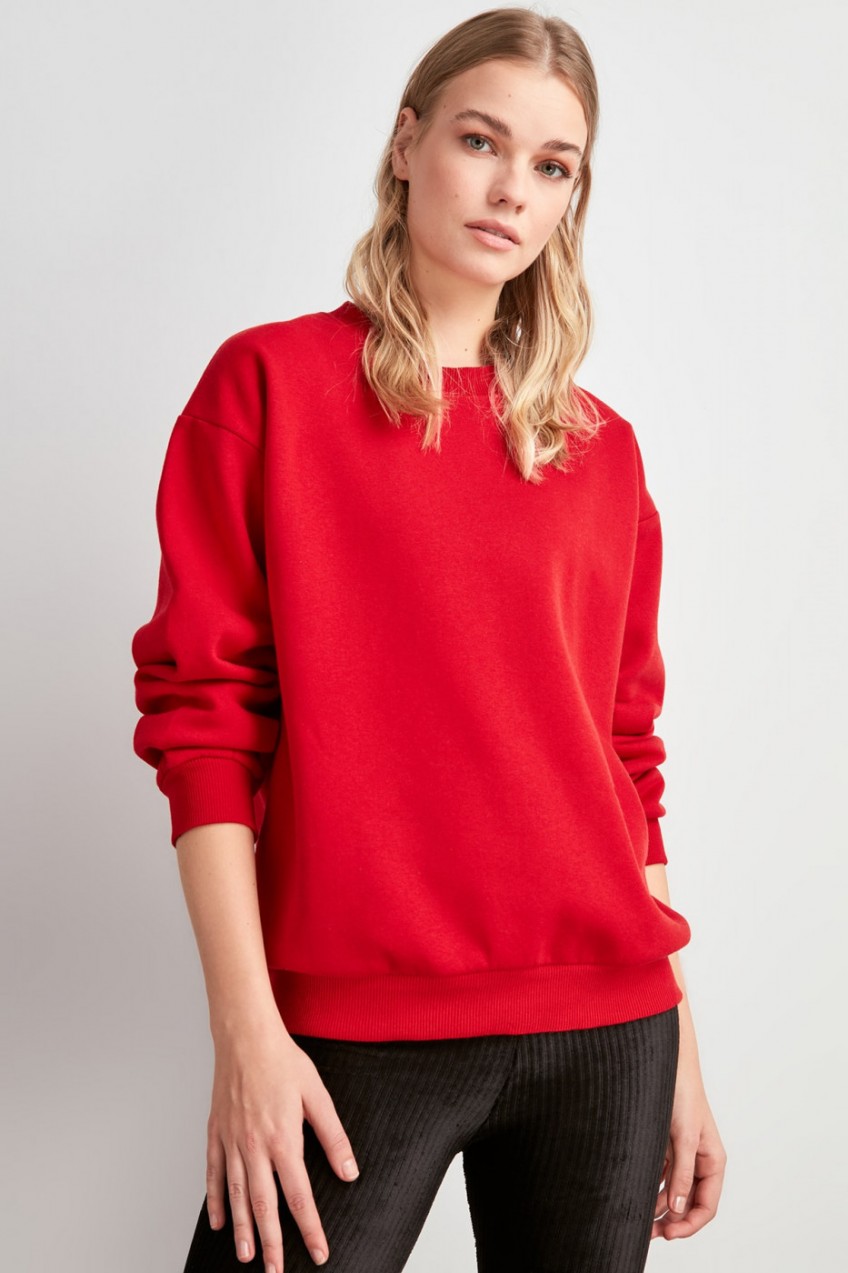 Trendyol Red Basic Knitted Sweatshirt