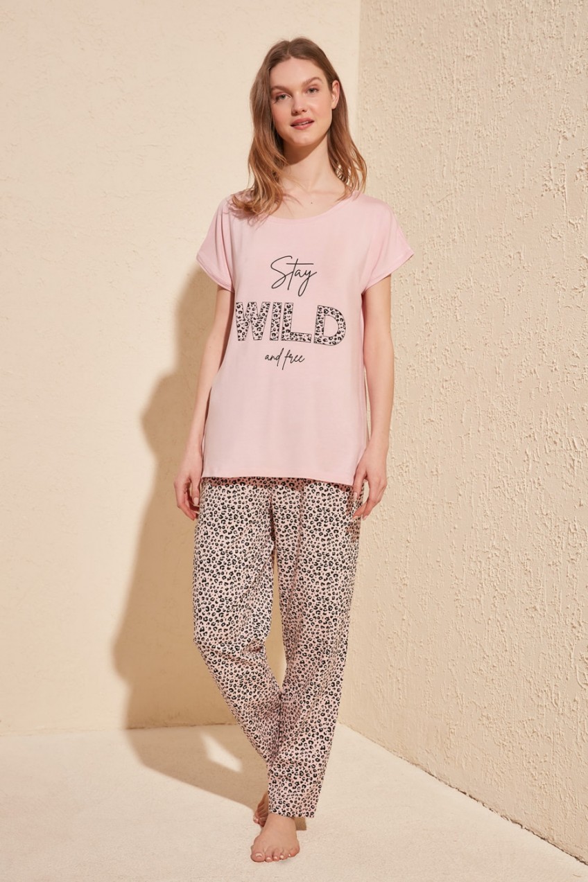 Trendyol Powder Leopard Print Pyjama Set