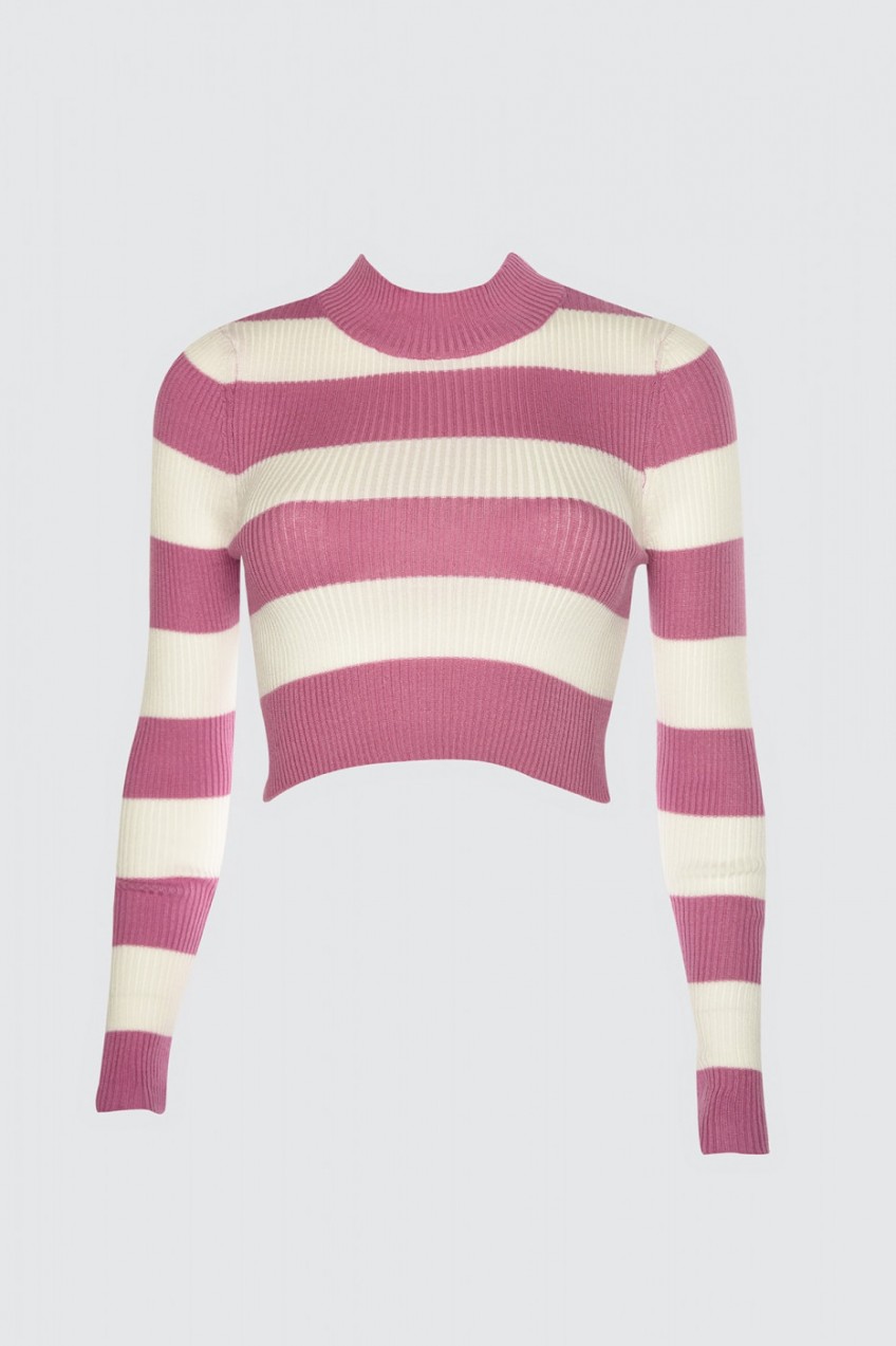 Trendyol Lila Striped Crop Knitsweater
