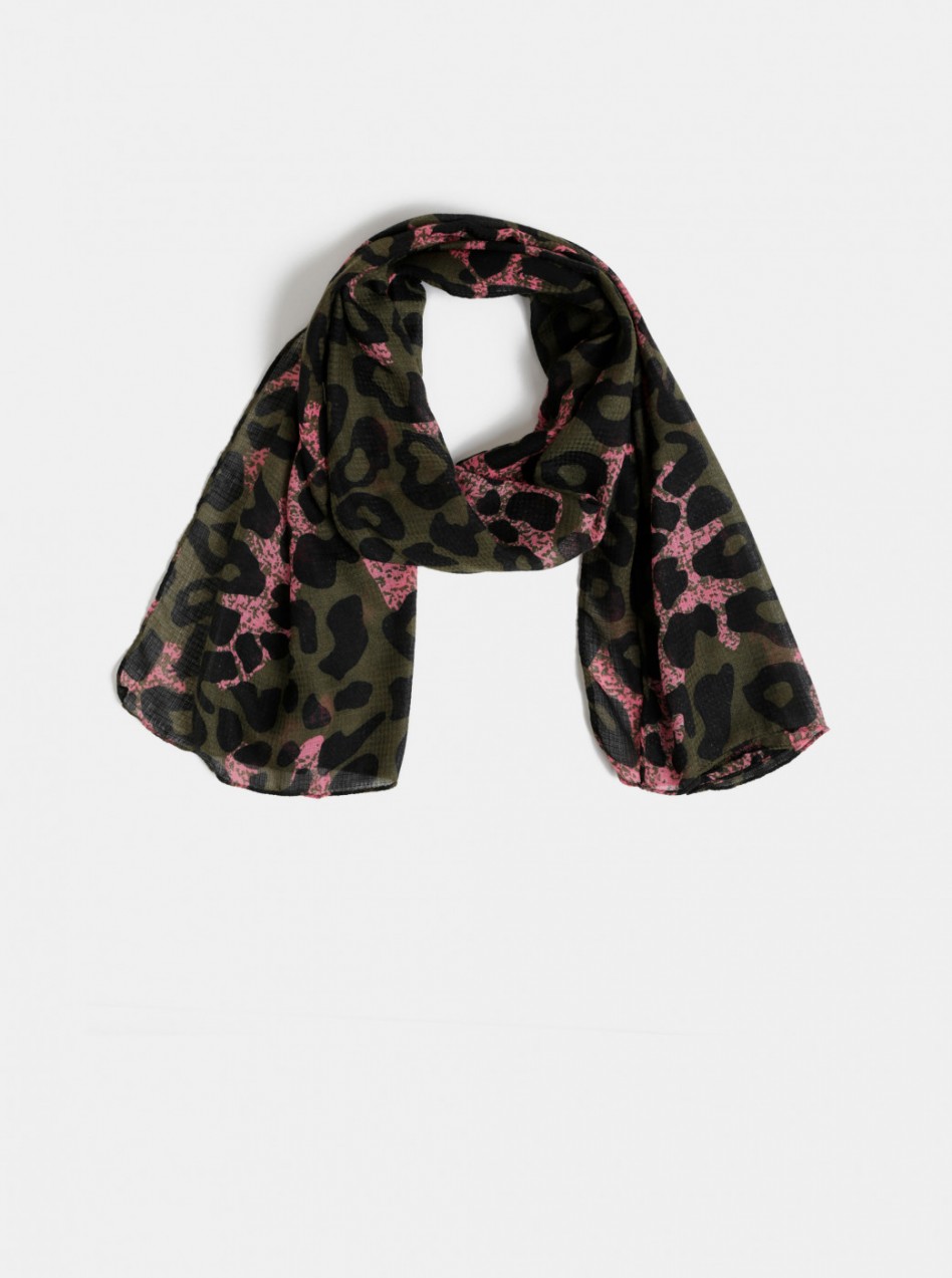 Khaki scarf with leopard print M&Co