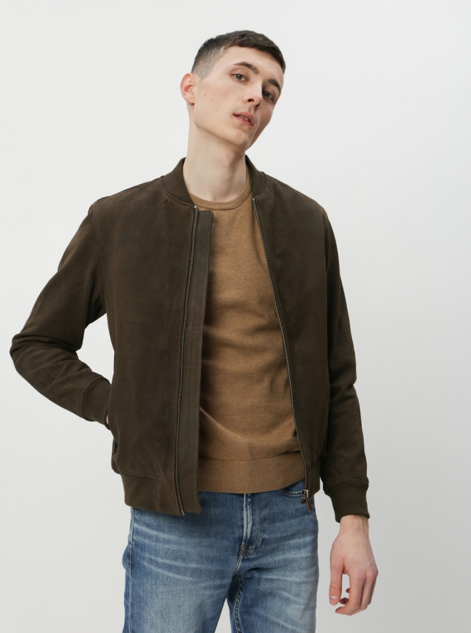 Dark Brown Leather Bomber Jacket Selected Homme B-01
