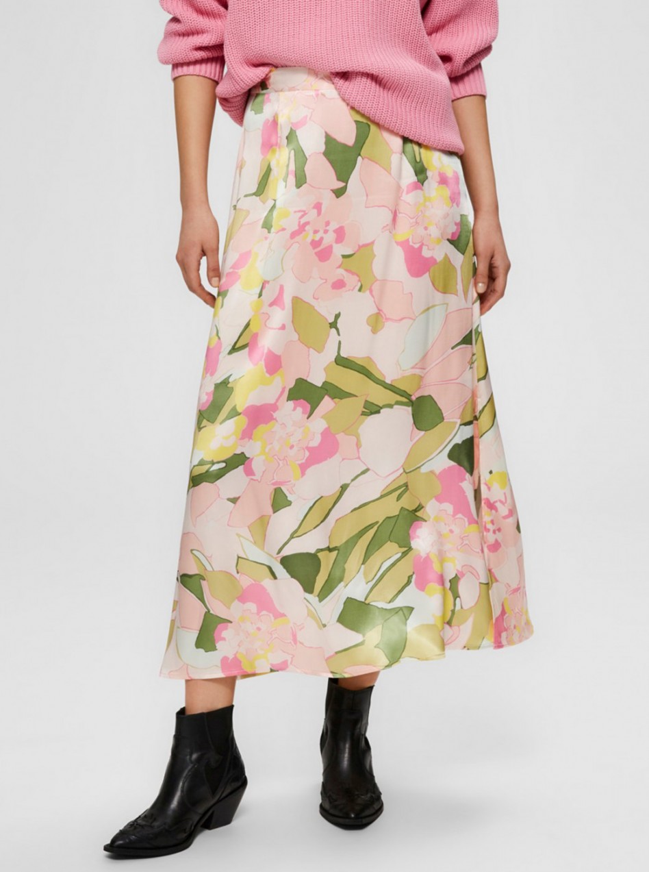 Green-pink Floral Midi Skirt Selected Femme Mola