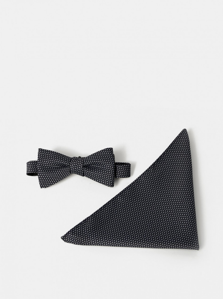 Dark Blue Patterned Bow Tie with Handkerchiefs Selected By Homme Milas
