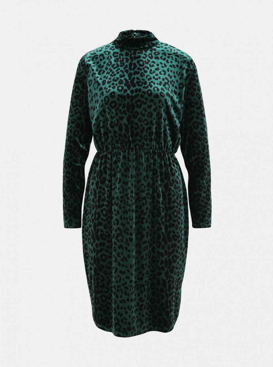 Dark green velvet dress with leopard pattern VILA Linao