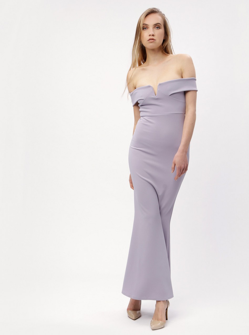 Light Purple Long Dress with Exposed Shoulders MISSGUIDED