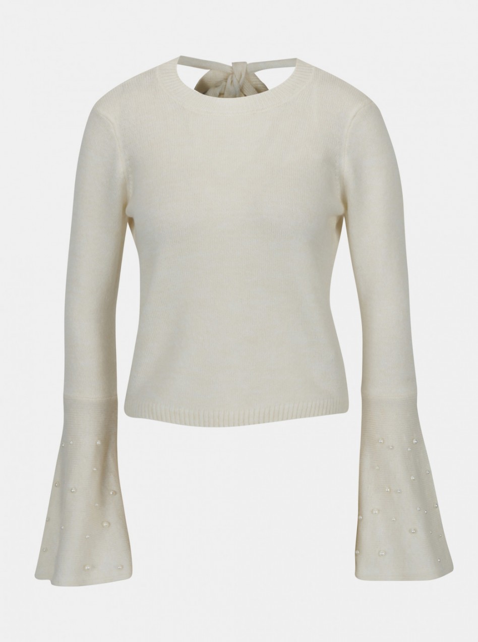 Cream short sweater with bell sleeves and miss selfridge's exposed back