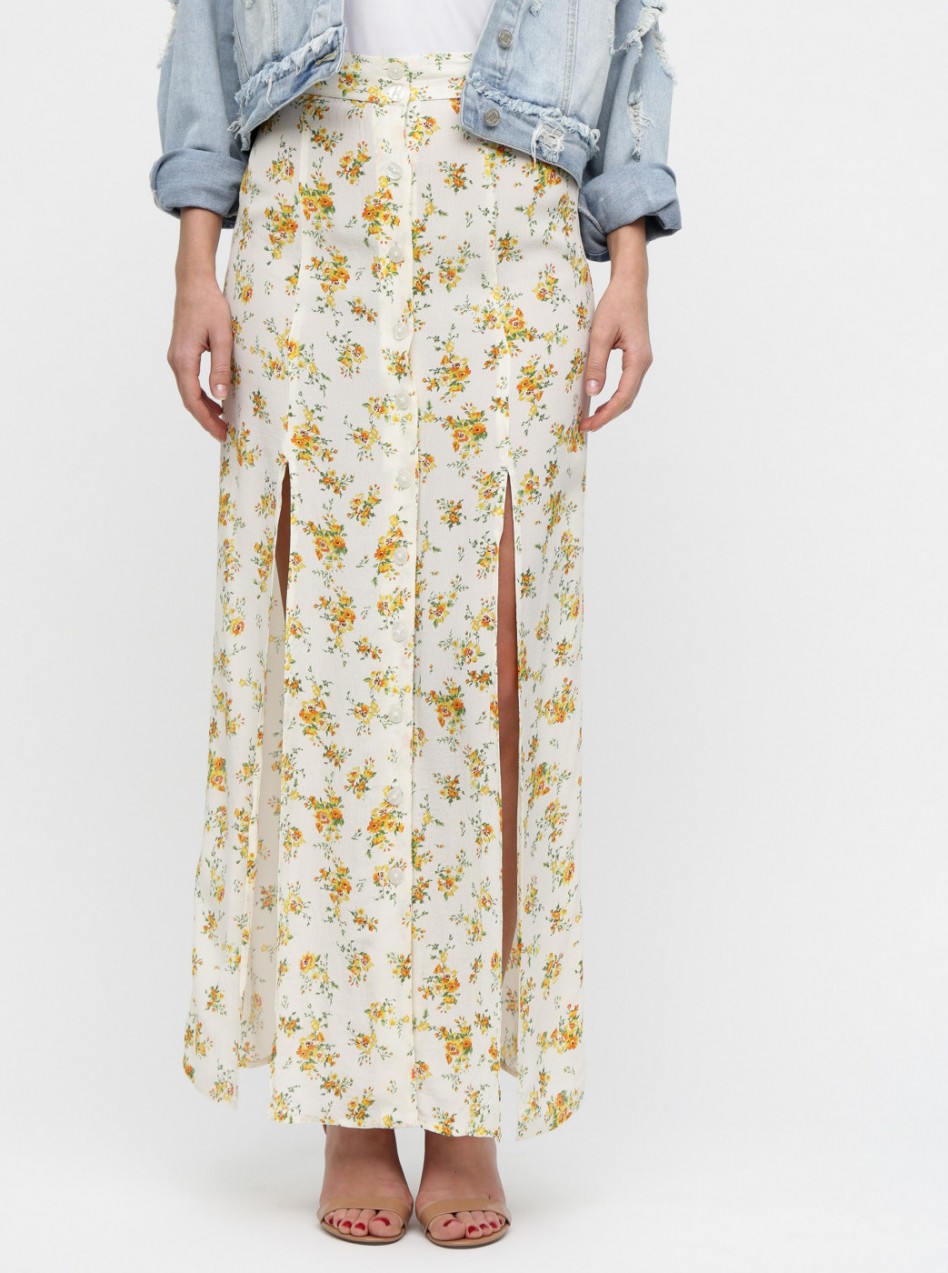 Cream floral maxi skirt with Miss Selfridge slits