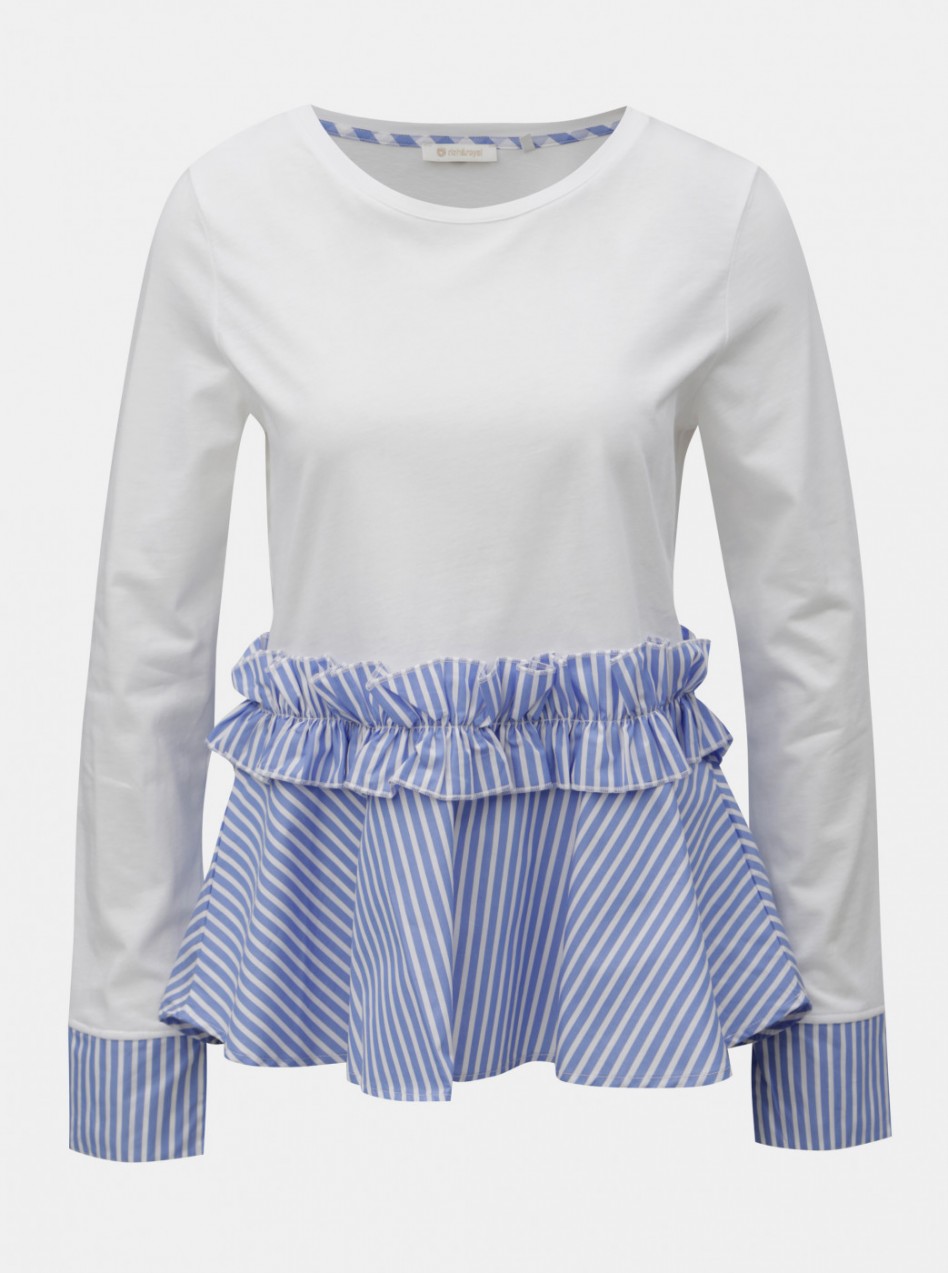 Blue-white top with striped ruffle Rich & Royal